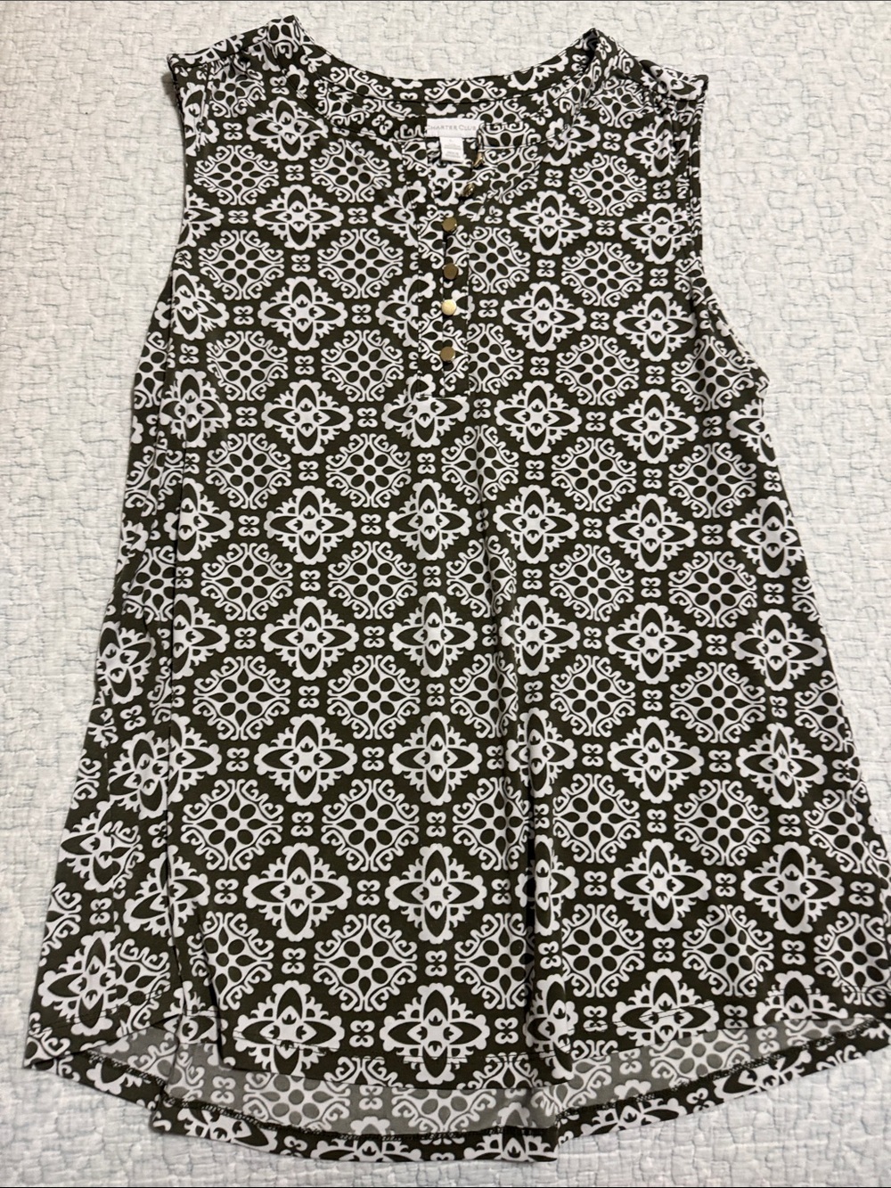 Sleeveless Green & White Patterned Tunic Top - Picture 4 of 4